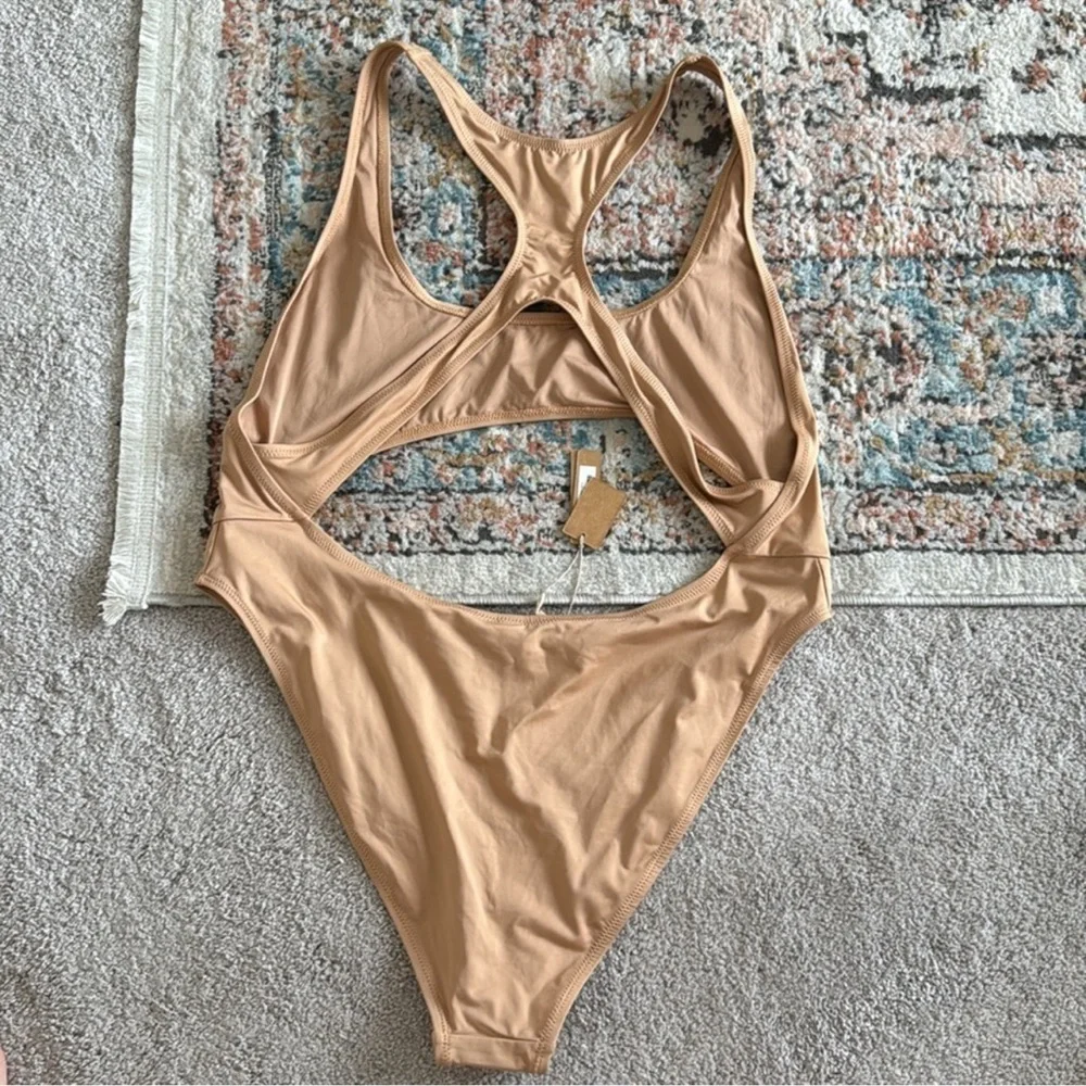 NEW- SKIMS (B10) Recycled Swim One Piece Cut-Out Monokini in Ochre size M